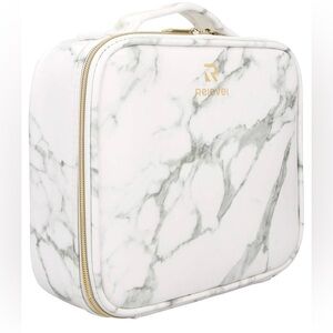 Relavel Marble Makeup Bag White Gray Zipper Handle Adjustable Compartment
